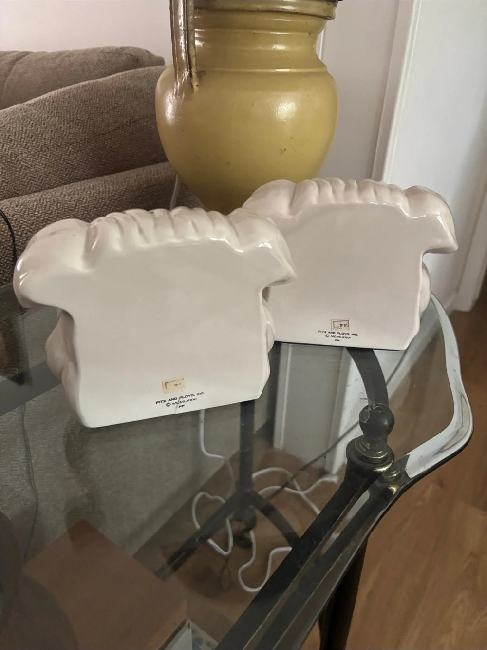 Pair of 1976 Fitz and Floyd White Ceramic Bulldog Head Bookends